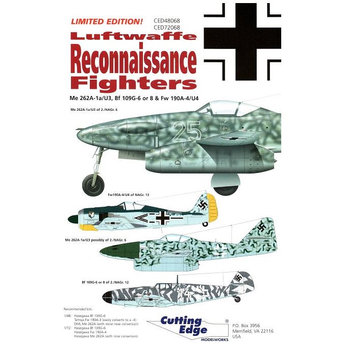 Cutting Edge [CED48068] Luftwaffe Reconnaissance Fighters: Me-262, Bf-109G-6/8 & Fw-190A-4/U4, 1/48