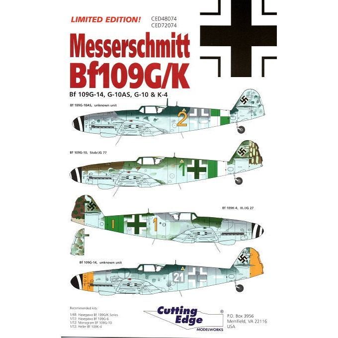 Cutting Edge [CED72074] Messerschmitt Bf-109G/K: Bf-109G-14, G-10AS, G-10 & K-4, 1/72