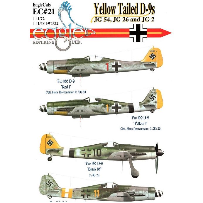 EagleCals [EC-021-32] Yellow Tailed D-9's (Fw-190D-9) of JG.54, JG.26 & JG.2, 1/32,