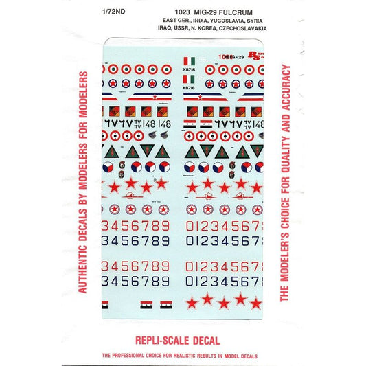 Repliscale [72-1023] MiG-29 Fulcrum - East Germany, India, Yugoslavia, Iraq, USSR, N.Korea, Czechoslovakia, 1/72