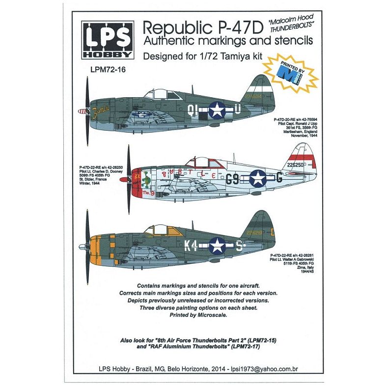 LPS Hobby [LPM72-16] Republic P-47D Thunderbolt, malcomb hood canopy, 1/72