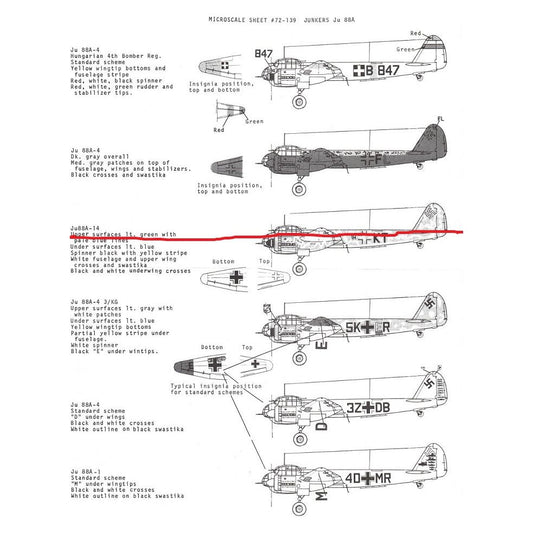 Superscale [MD72-139] Junkers Ju-88A, 4 Bomber Reg, 3/KG (partial), 1/72