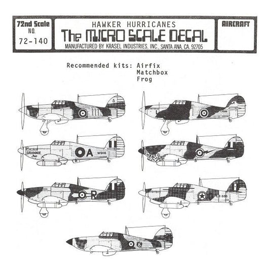 Superscale [MD72-140] International Hawker Hurricanes: RAF Sqns, Yugoslavia & Belguim, 1/72