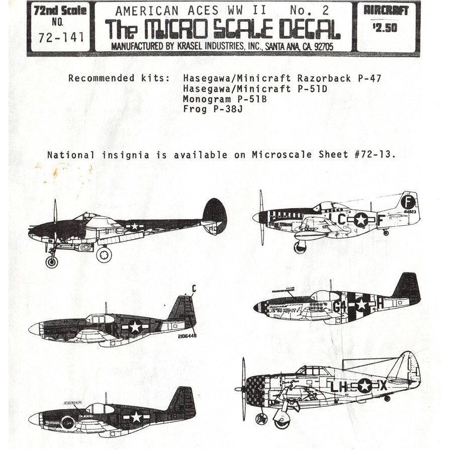 Superscale [MD72-141] American Aces (P-51, P-38, P-47): Duncan, Morris, England, Brown, Fiebelkorn, Turner, 1/72