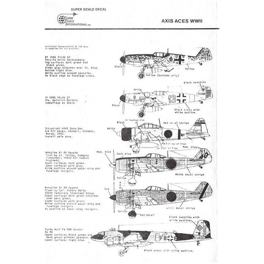 Superscale [MD72-167] Axis Aces WWII: Fw-200, A6M Zero, Ki-84 Hayate, Bf-109, 1/72