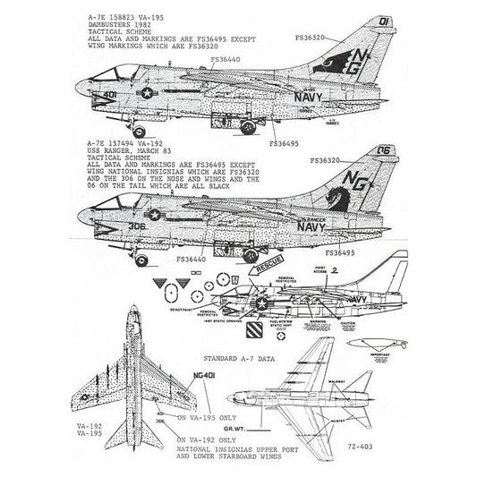 Superscale [MD72-403] A-7E Corsairs (low vis markings), VA-195, VA-113, VA192 & VA-56, 1/72