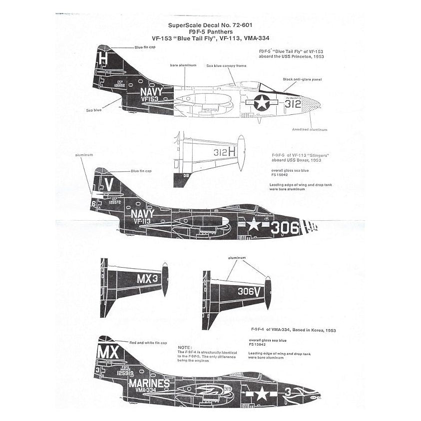 Superscale [MD72-601] F9F-5 Panthers of VF-153 'Blue Tailed Fly', VF-113 & VF-334, 1/72