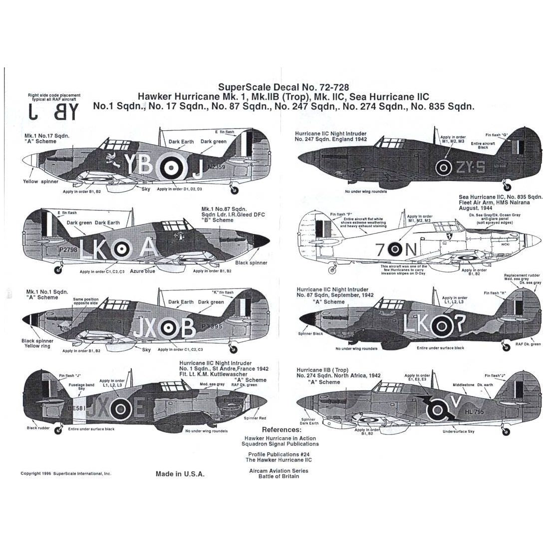 Superscale [MD72-728] Hawker Hurricane Mk.I, IIB (Trop.), IIC, Sea Hurricane IIC, 1/72