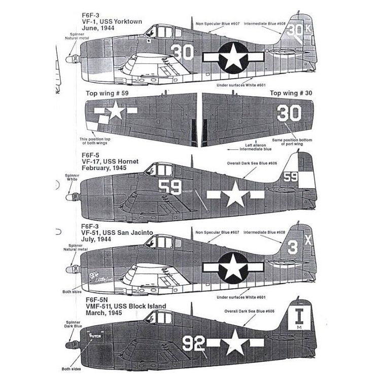 Superscale [MD72-735] F6F-3/5 Hellcats: VF-1, VF-17, VF-51, VMF-511, 1/72