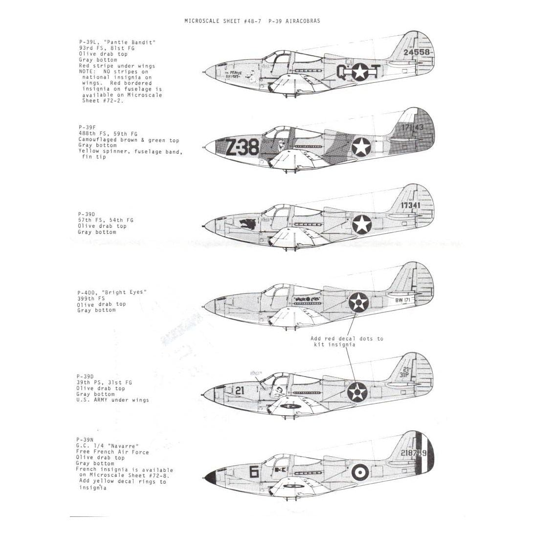 Superscale [MD48-007] P-39 Airacobra: 93 FS, 488 FS, 57 FS, 399 FS & 39 PS, 1/48