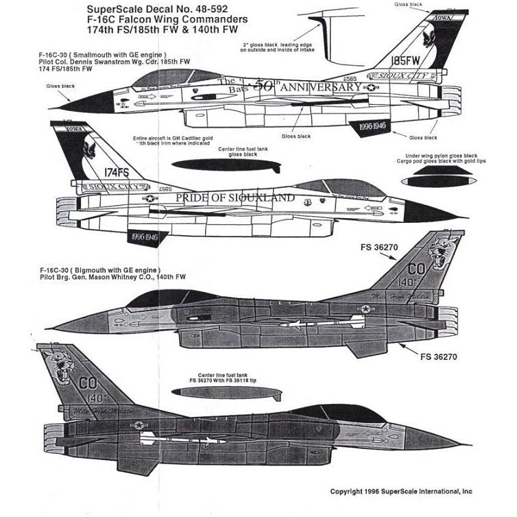 Superscale [MD48-592] F-16C Falcon Wing Commanders 174th FS/185th FW & 140th FW, 1/48