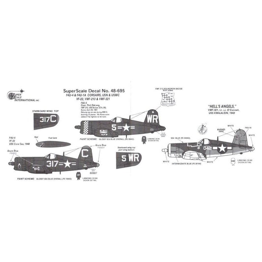 Superscale [MD48-695] F4U-1A/-4 Corsairs VF-22, VMF-312 & VMF-321, 1/48
