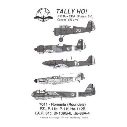 Tally Ho [7011] Romanian Air Force Roundels PZL P.11, He-112, IAR.81, Bf-109, Ju-88, 1/72