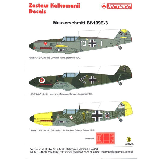 Techmod [32026] Messerschmitt Bf-109E-3, 1/32