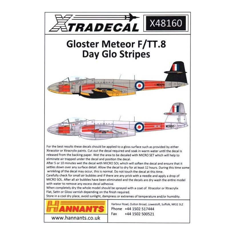 Xtradecal [X48160] Meteor F/TT.8 - dayglo stripes, 1/48